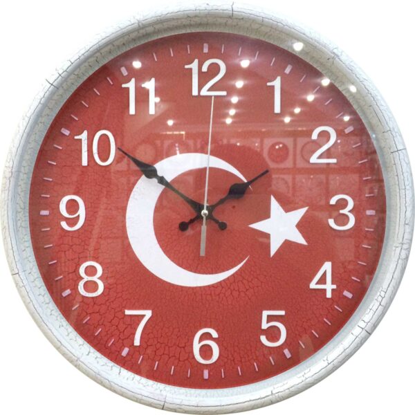 3011 Bayraklı Ayetli Duvar Saati 35 cm No.2 — 3011 Deri Desen Ayetli Saatler