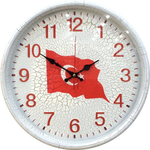 3011 Deri Desen Beyaz Bayraklı Ayetli Duvar Saati 35 cm — 3011 Deri Desen Ayetli Saatler