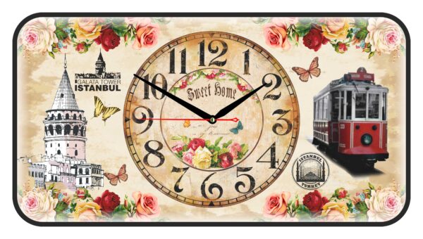 Dikdörtgen Yatay Bombeli Camlı Duvar Saati 47x25 cm No.10 — Bombeli Camlı Dekoratif Duvar Saatleri
