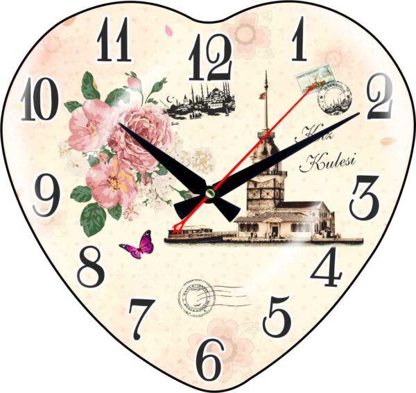 DP-3014-3 Kalp Formlu Bombeli Camlı Duvar Saati 37x35 cm — Bombeli Camlı Dekoratif Duvar Saatleri