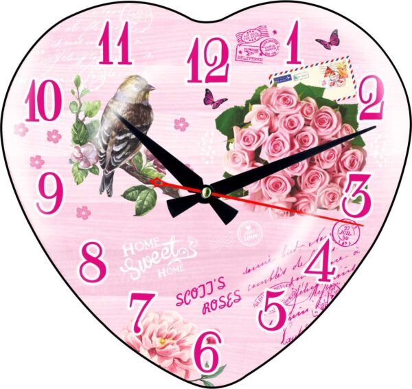 DP-3014-4 Kalp Formlu Bombeli Camlı Duvar Saati 37x35 cm — Bombeli Camlı Dekoratif Duvar Saatleri