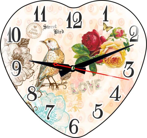 DP-3014-8 Kalp Formlu Bombeli Camlı Duvar Saati 37x35 cm — Bombeli Camlı Dekoratif Duvar Saatleri