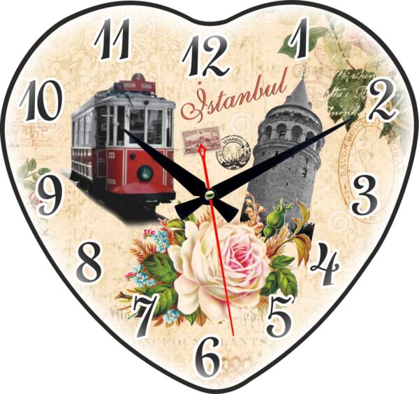 Kalp Bombeli Camlı Duvar Saati 37x35 cm No.8 — Bombeli Camlı Dekoratif Duvar Saatleri